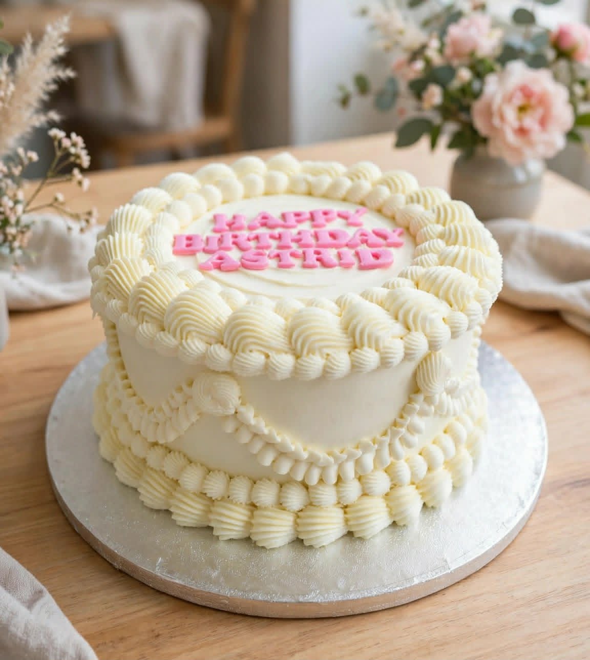 Vintage piped celebration cake by Hayley's Cupcakes in Henley-on-Thames